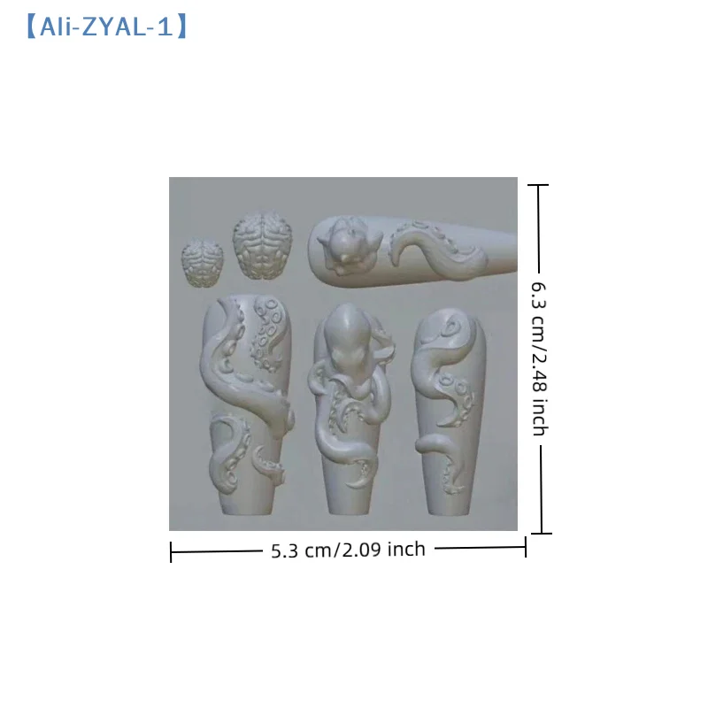 【ZYAL-1】3D 네일 몰드 딥 씨 블루 링 문어 스탬핑 스텐실 UV 젤 폴리쉬 아트 몰드 실리콘 조각 도구 DIY 디자인
