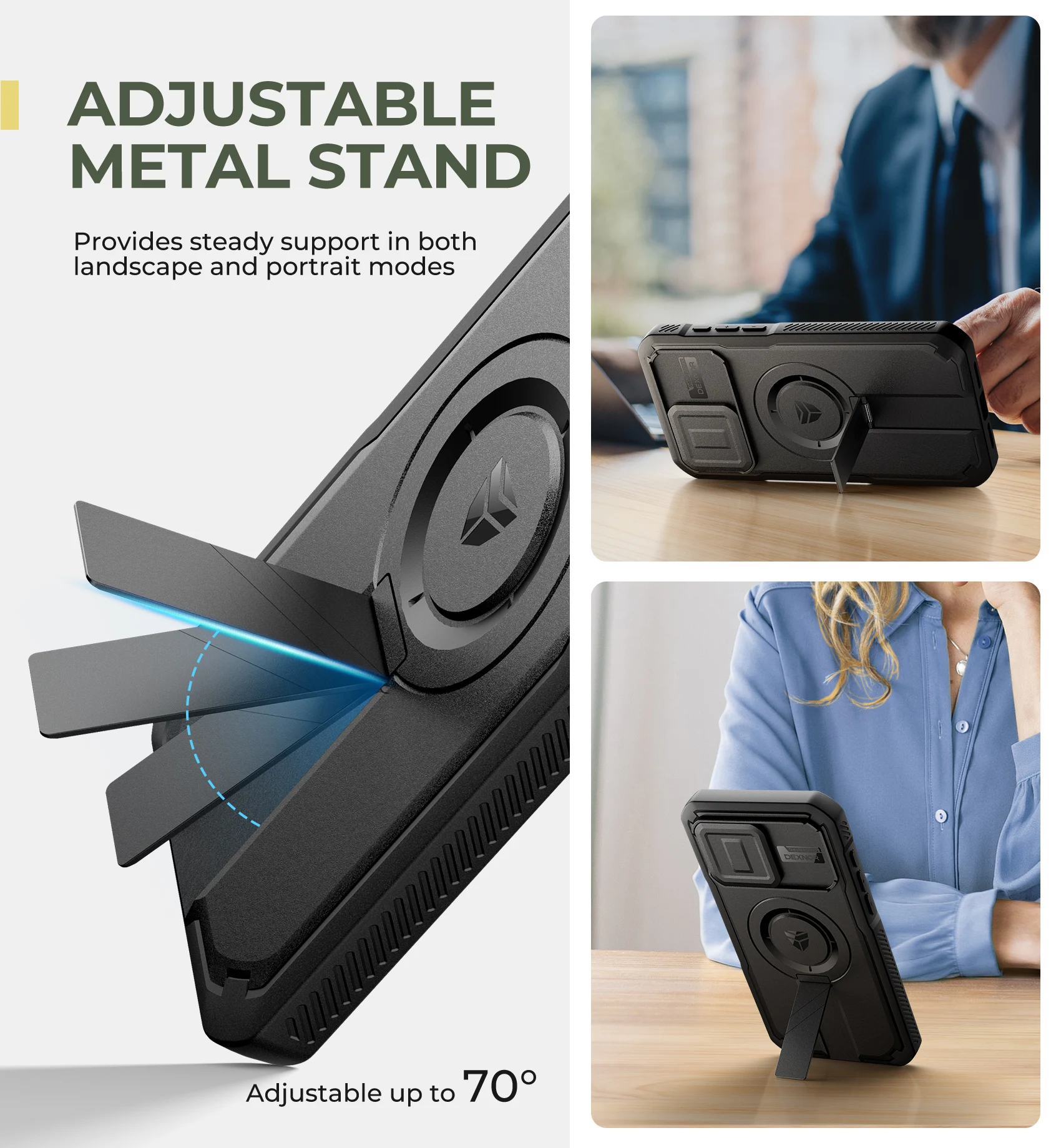 Rugged Armor Shockproof Case with Sliding Camera Cover & Built-In Screen Protector Kickstand
