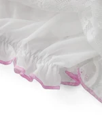 Sexy Lace Lingerie Set with Bow Detail and Thong Panties Sheer Nightgown with Colorful Trim and Frilly Bra - Image 4