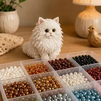 Kit Fai da Te Artigianale per Ricamo con Perline a Tema Animale, Set di Perline Colorate Piccole per Arte e Artigianato, Kit per Creare Portachiavi 3D a Forma di Gatto/Mini Animale Domestico, Giorno Piovoso