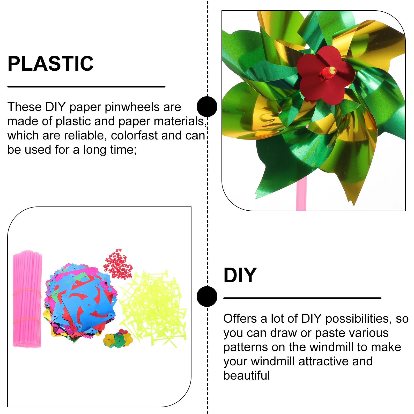 100Pcs 레인보우 핀휠 어린이 DIY 풍차 장식 안전 종이 플라스틱 소재 밝고 매력적인 교육 놀이 홈 스쿨