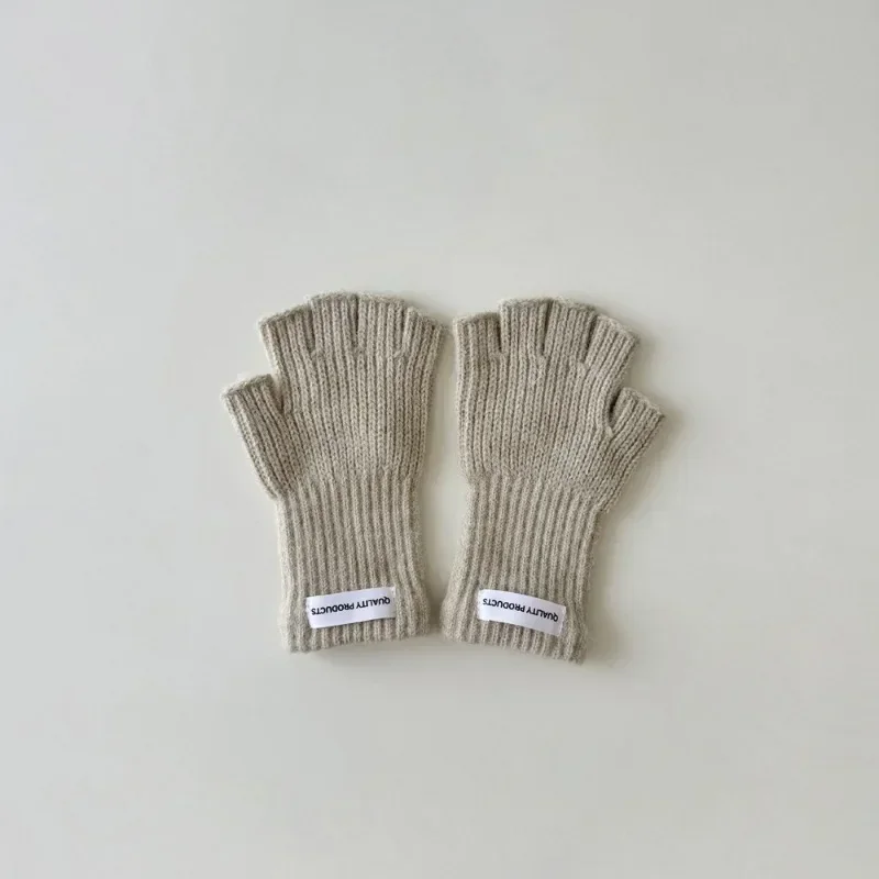 Autumn Winter Wool Warm Children Fingerless Gloves Boys Girls Chic Simplicity Candy Color Student Glove Half-finger Gloves 6