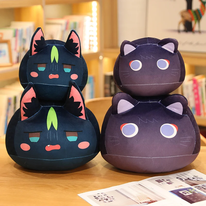 Genshin Impact Scaramouche Cat Plush Pillow Toy Cartoon Stuffed Kitty Throw Pillow Doll Soft Kids Toys for Fans Anime Periphery genshin impact umbrella all weather cartoon folding parasol ayaka klee hutao anime genshin three folding umbrella rain gear gift