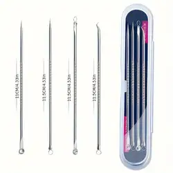 Premium Blackhead & Blemish Remover Skin Care Tool Set (4-Piece) (Silver)
