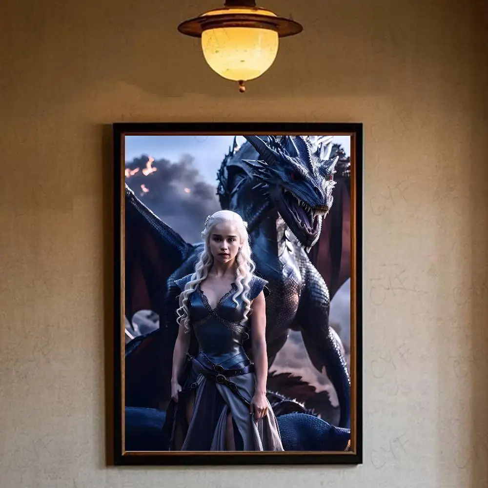 1pc g-game dos tronos dragão mãe cartaz hd arte parede pegajosa à prova dwaterproof água casa sala de estar quarto barra decoração estética