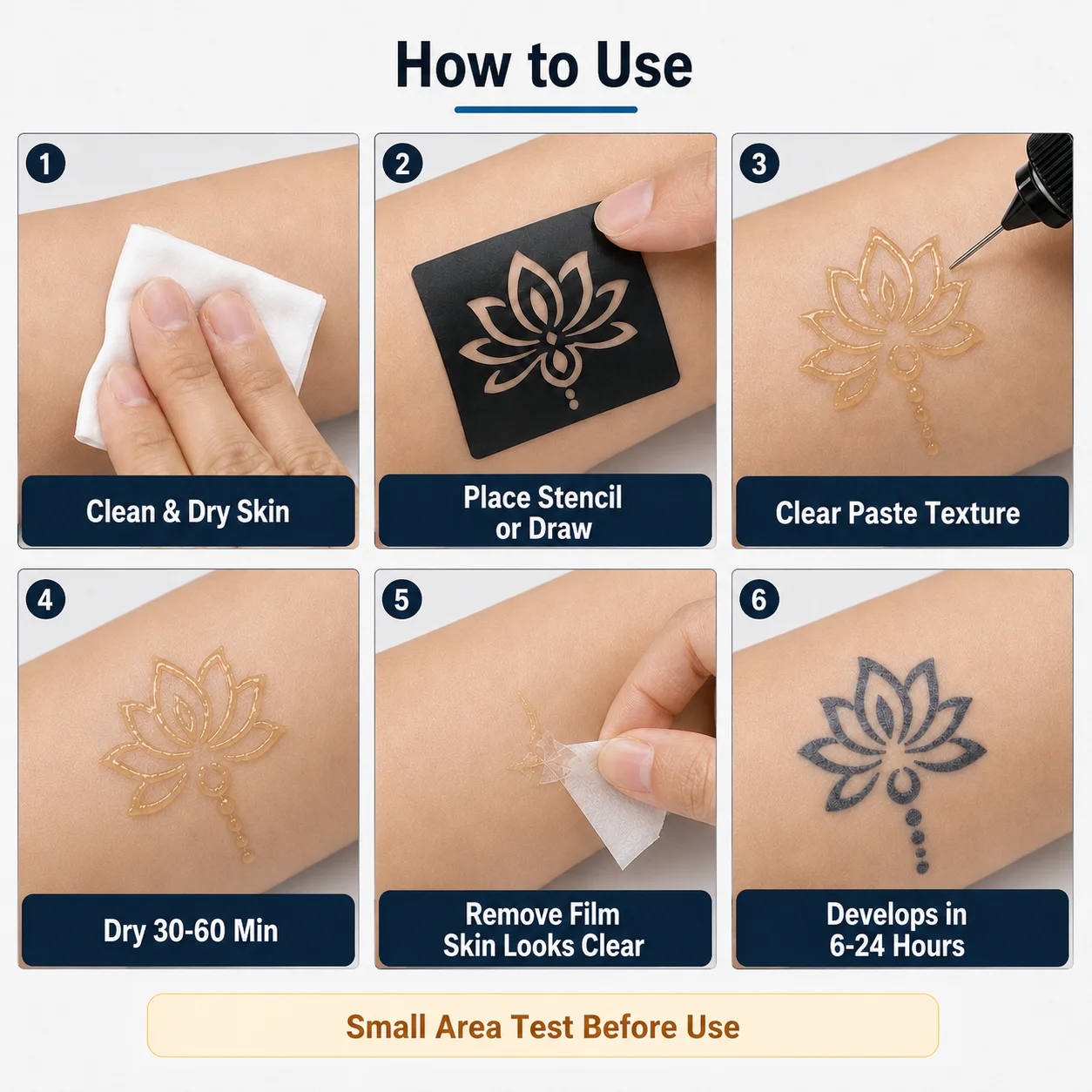 Tatuaggio Temporaneo Trasparente in Gel con Estratto di Gardenia, Stile Henna Jagua, per Body Art Fai da Te, Design Blu Nero per la Pelle, 10ml - immagine 4