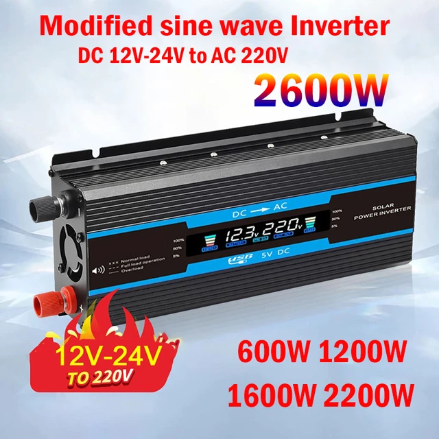 Inversor solar de 12 V, 24 V a 220 V, alta potencia, inversor de energía  solar, inversor de onda sinusoidal, ventilador de refrigeración integrado