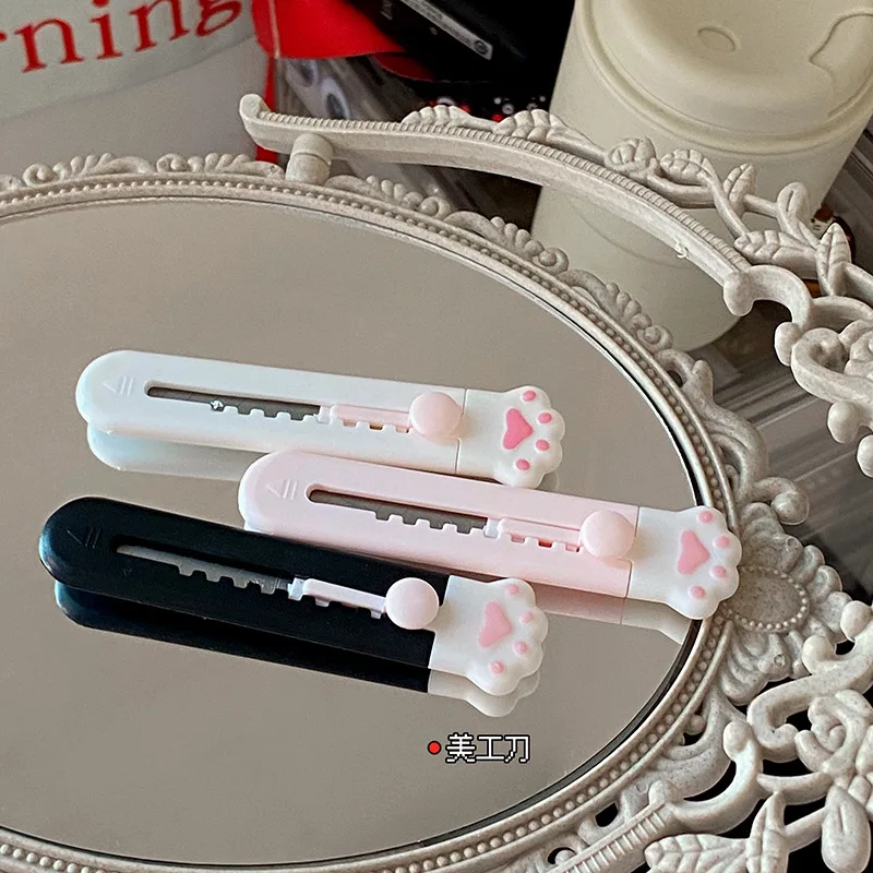 1pc Cute Mini Art Utility Knife Cartoon Cat Paw Cloud Flower Shape Cutter Express Box Paper Envelope Opener Blade Stationery