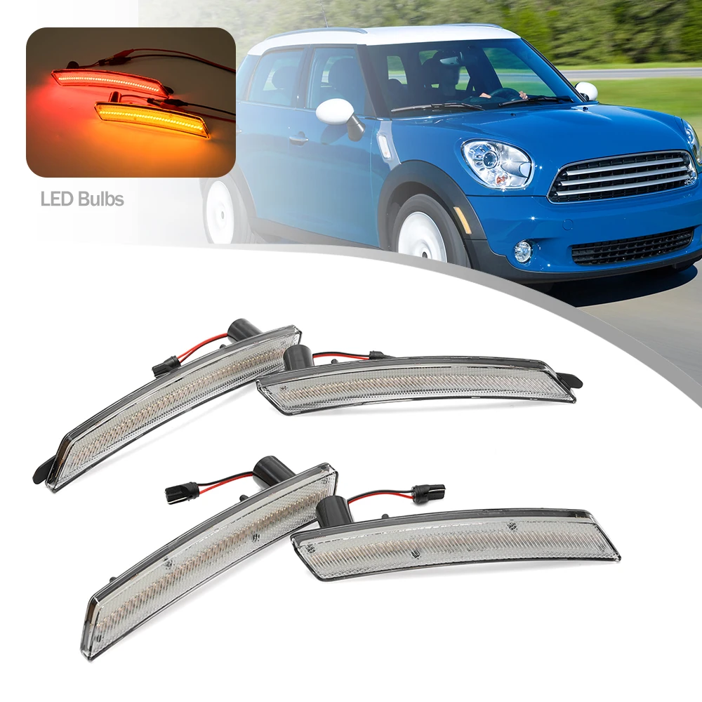 

4Pcs Clear Lens Led Bumper Side Marker Lights Amber Front Red Rear Turn Signal Indicators Lamp For R56 LCI R57 Cabrio R60 R61