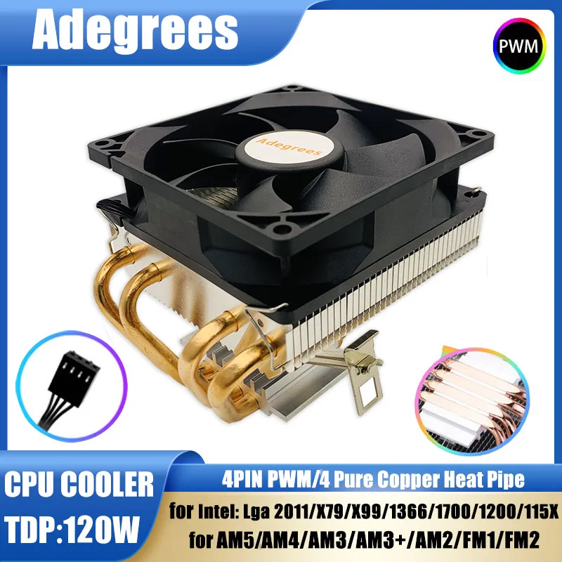 4 Heat Pipes CPU Air Cooler PC Radiator 90MM 4PIN PWM Fan For Intel LGA ...