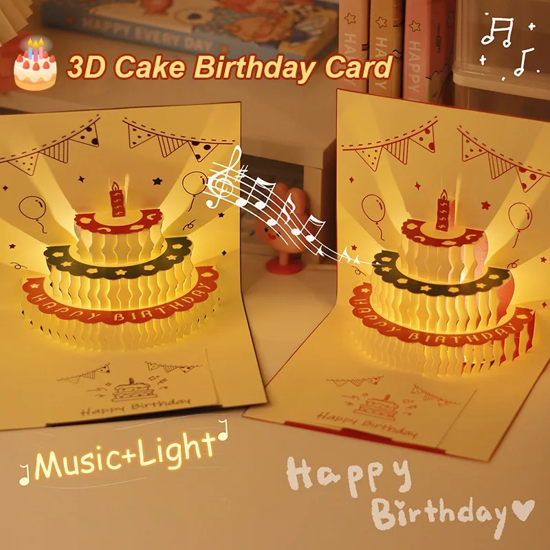 3D Music Light Birthday Greeting Card with Envelope
