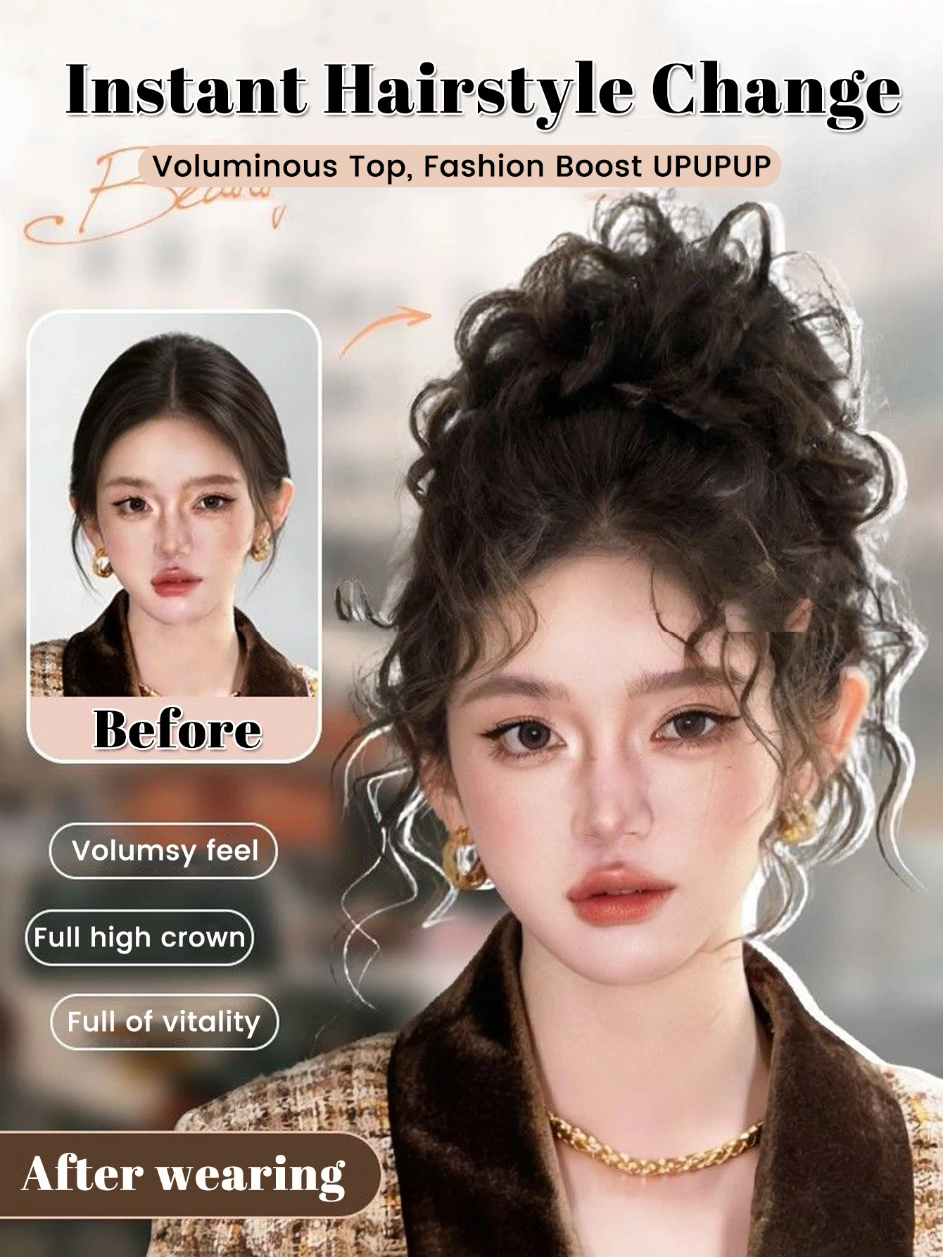 Synthetic Curly Hair Bun Wig for Women Daily Party Use