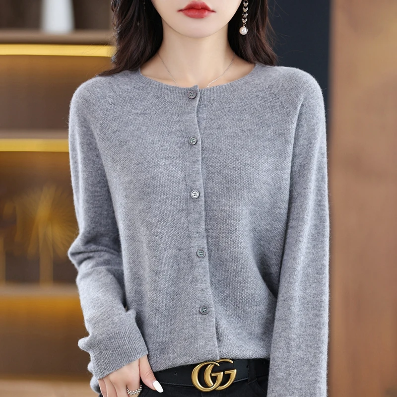 High-Grade Knit Sweater Crewneck Cardigan Coat Autumn And Winter New Middle-Aged And Elderly Women's Fashion ZD060 - Image 5