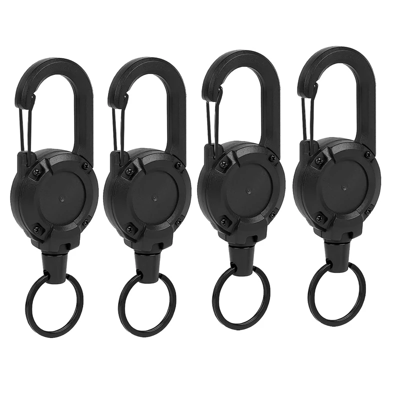 

4Piece Heavy Duty Retractable Keychain Retractable Badge Holder Retractable ID Badge Reel Heavy Duty Reel Clips (Black)