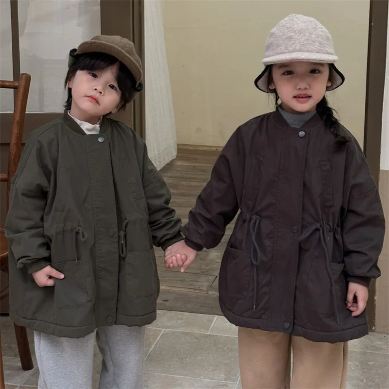Children's Padded Thicken Windbreaker Winter Plus Velvet Coat Boys Warm Jacket Girls Cotton Clothes New Baby Casual Outerwear