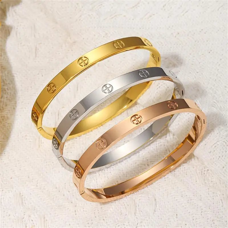 Bangle Bracelet Stainless Steel Bracelet 316L Cross Design Bracelets Bangle Gold Color Waterproof Stainless Steel Luxury Brand Bangles For Women Gift