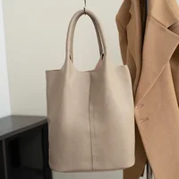 Sac fourre-tout de luxe en cuir véritable pour femme, sac à bandoulière en cuir de vachette souple de marque de créateur, grand sac seau 3