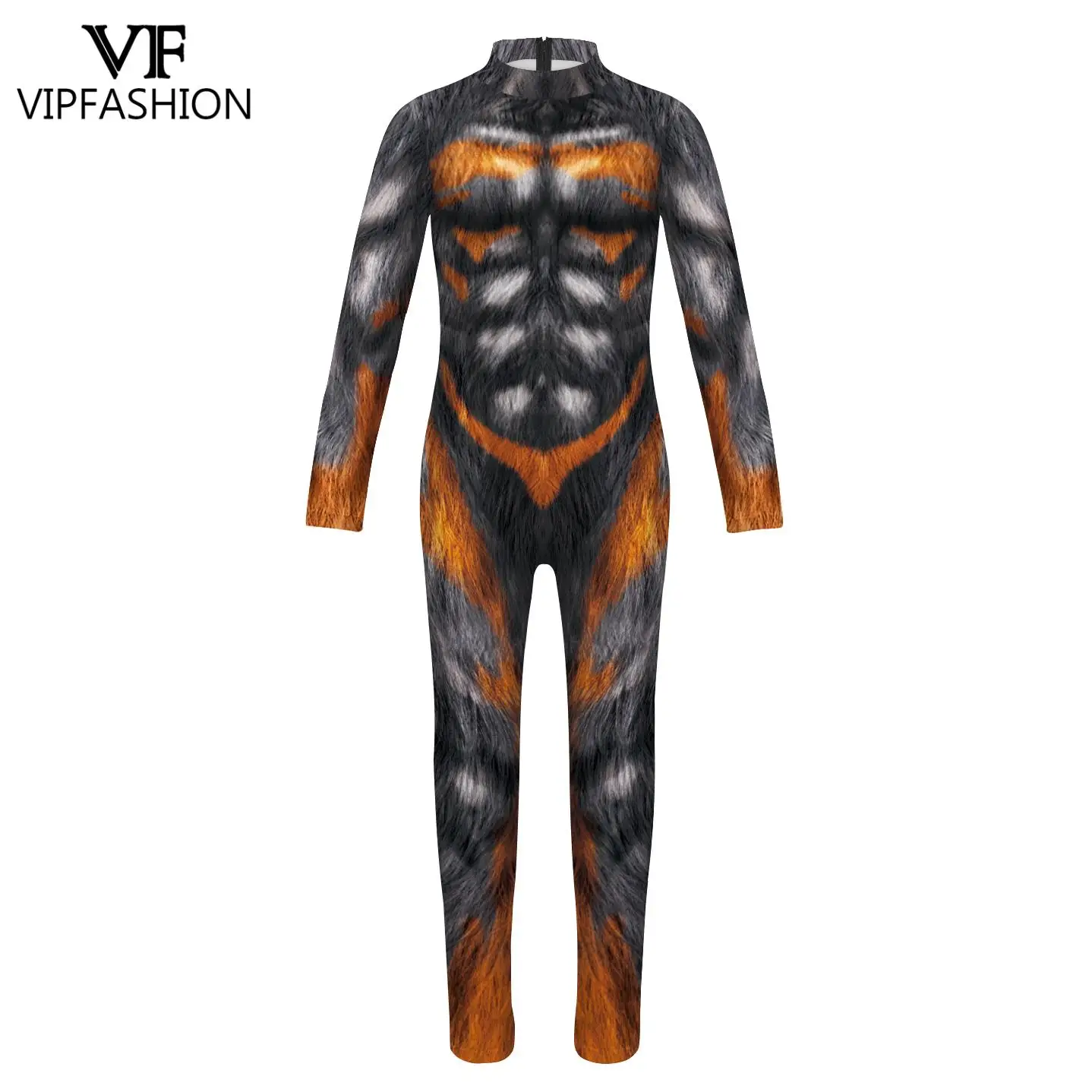 VIP FASHION Child Husky Wolf Costume Halloween Animal Cosplay Jumpsuits Kids Zentai Bodysuit Carnival Party Rompers Outfits cosplay costume