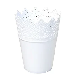 Elegant Lace Hollowed Out Crown Vase - Decorative Resin Flower Pot (White)