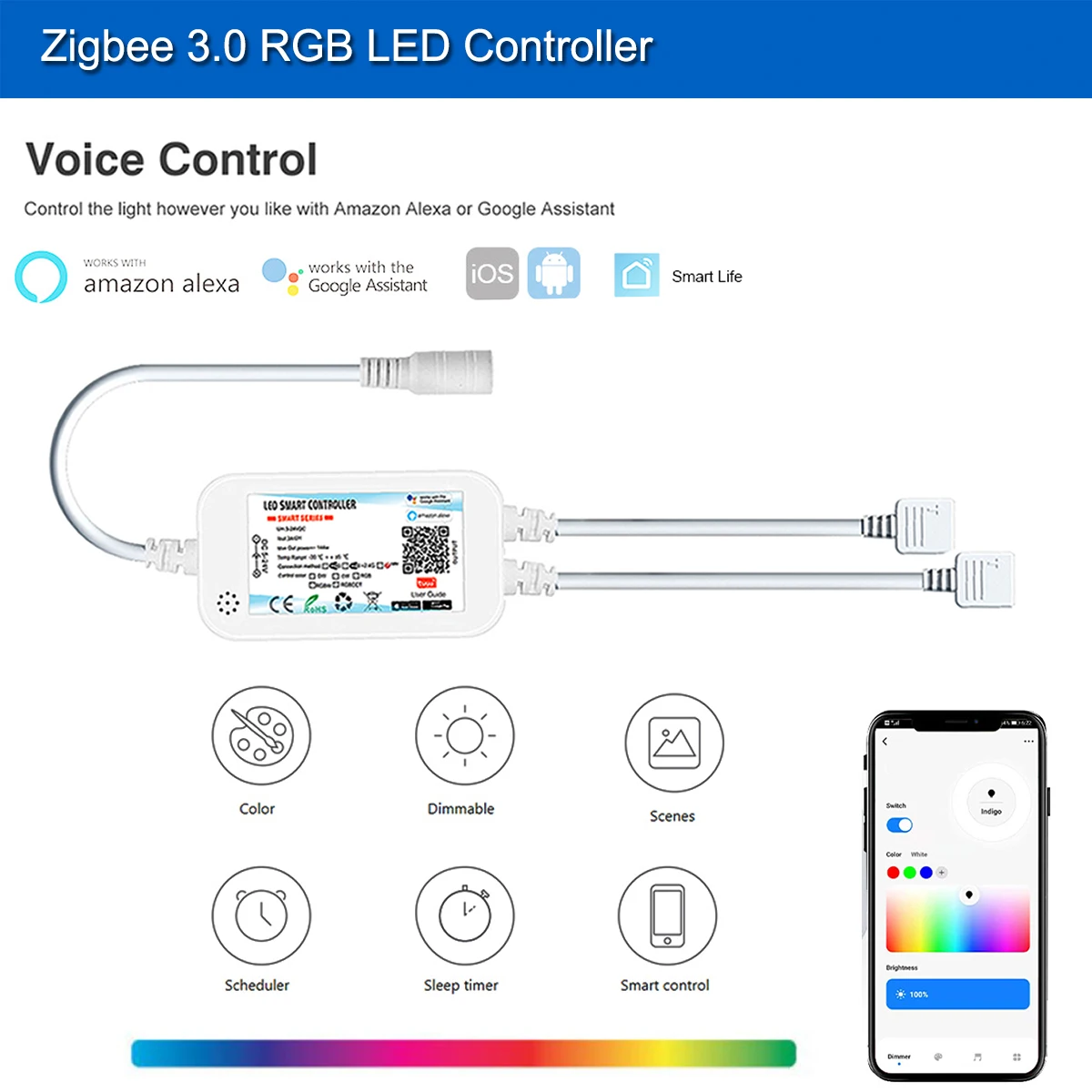 Zigbee 3.0 Tuya Smart Led Controller DC5V-24V 5050 3528 CCT/RGB/RGBWW/RGBCCT Led Strip Light Zigbee Dimmer for Smartthings Alexa 