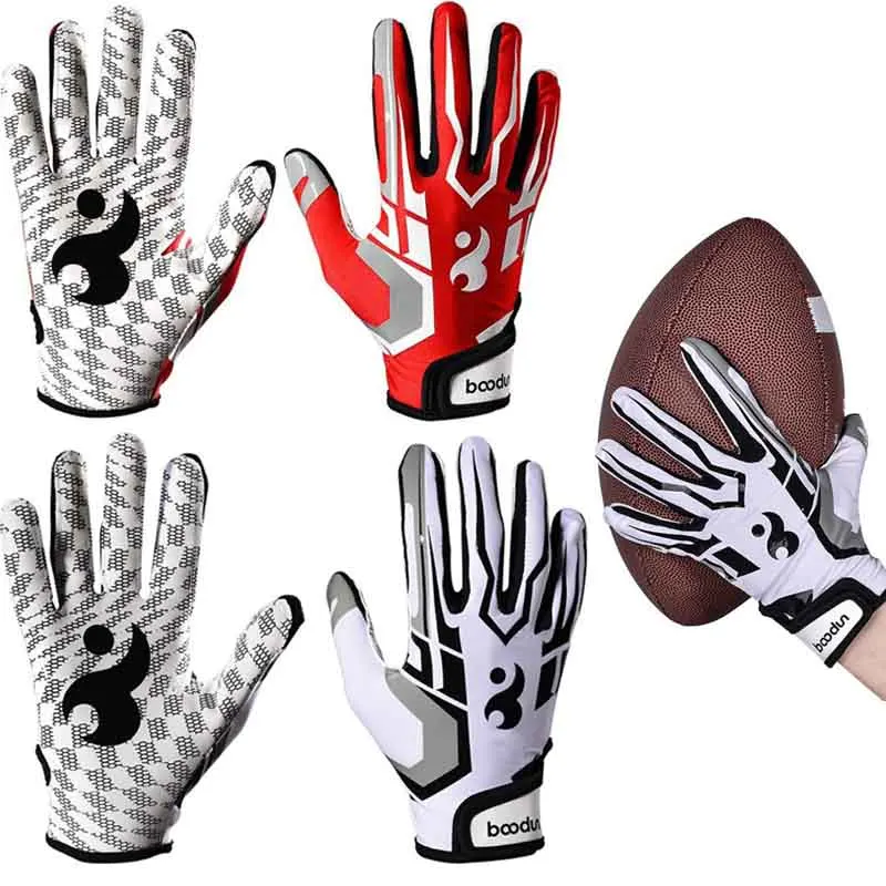 1 Pair Rugby Gloves Anti Slip Baseball American Football Full Finger Gloves Outdoor Sport for Teenager Men Women