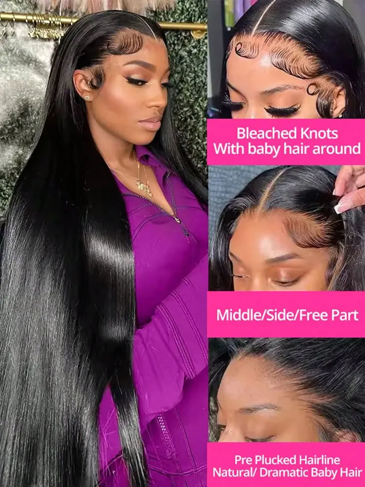 40 42 Inch 13x4 13x6 HD Transparent Bone Straight Lace Front Wigs 250% Brazilian Human Hair Wigs 5x5 Glueless Lace Closure Wigs 3