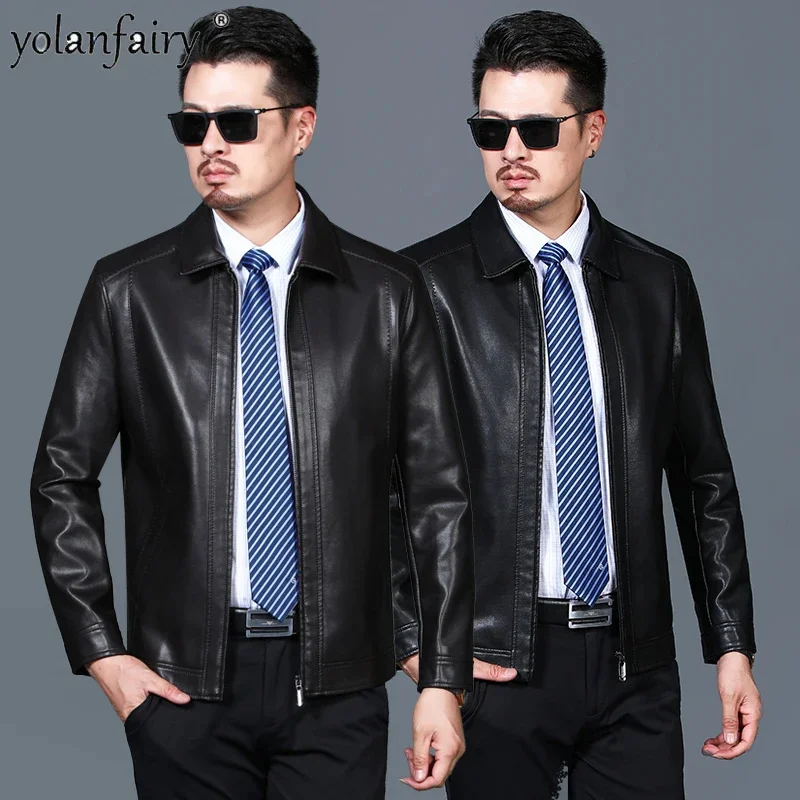 

100% Genuine Leather Jacket Mens Winter New Sheepskin Lapel Soft Casual Chaquetas Hombre Large Size FCY713
