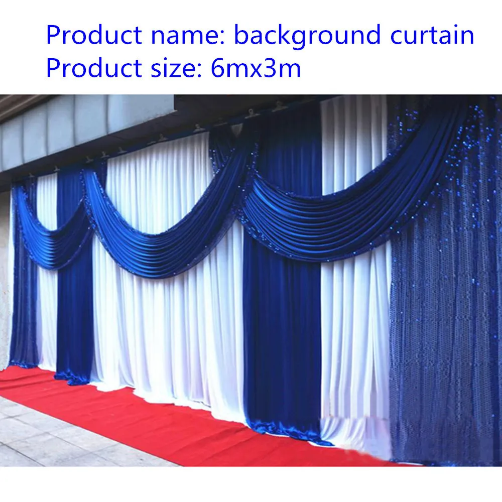 

3*6m (10ft*20ft) Royal Blue Backdrop Church Stage Curtain with Sequin Swags Ice Silk Wedding Party Stage Decoration drapes