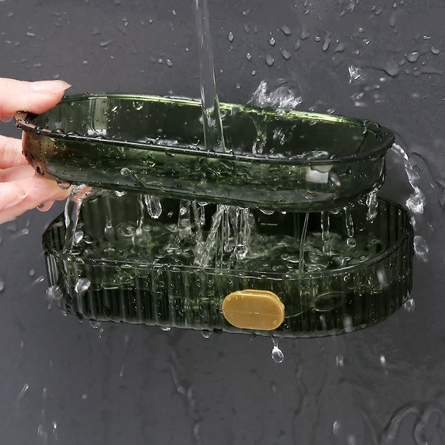 Otthoni Dupla Lefolyó Szappandoboz Falra Szerelt Ön Adagoló Szappan Tárolódoboz Kreatív Nincs Lyukasztó Készletek Szervező Tárolópolc - Image 2