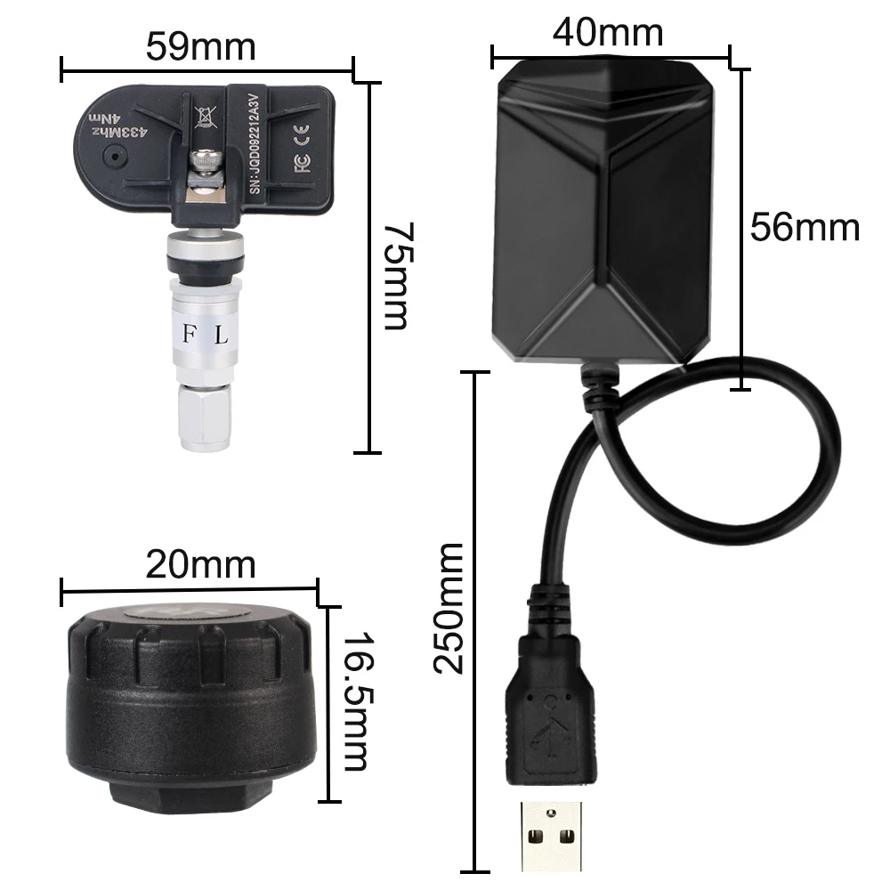 Android navigation tpms mit 4 sensoren alarm system usb android auto tpms drahtloses getriebe reifendruck überwachungs system – Detail 13