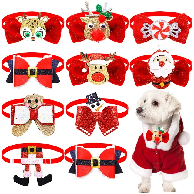 5/10PCS 2025New Dog Bowties Fashion Christmas Pet Collars For Dogs Adjustable Small Dog Bow Ties Winter Pet Dogs Accessories