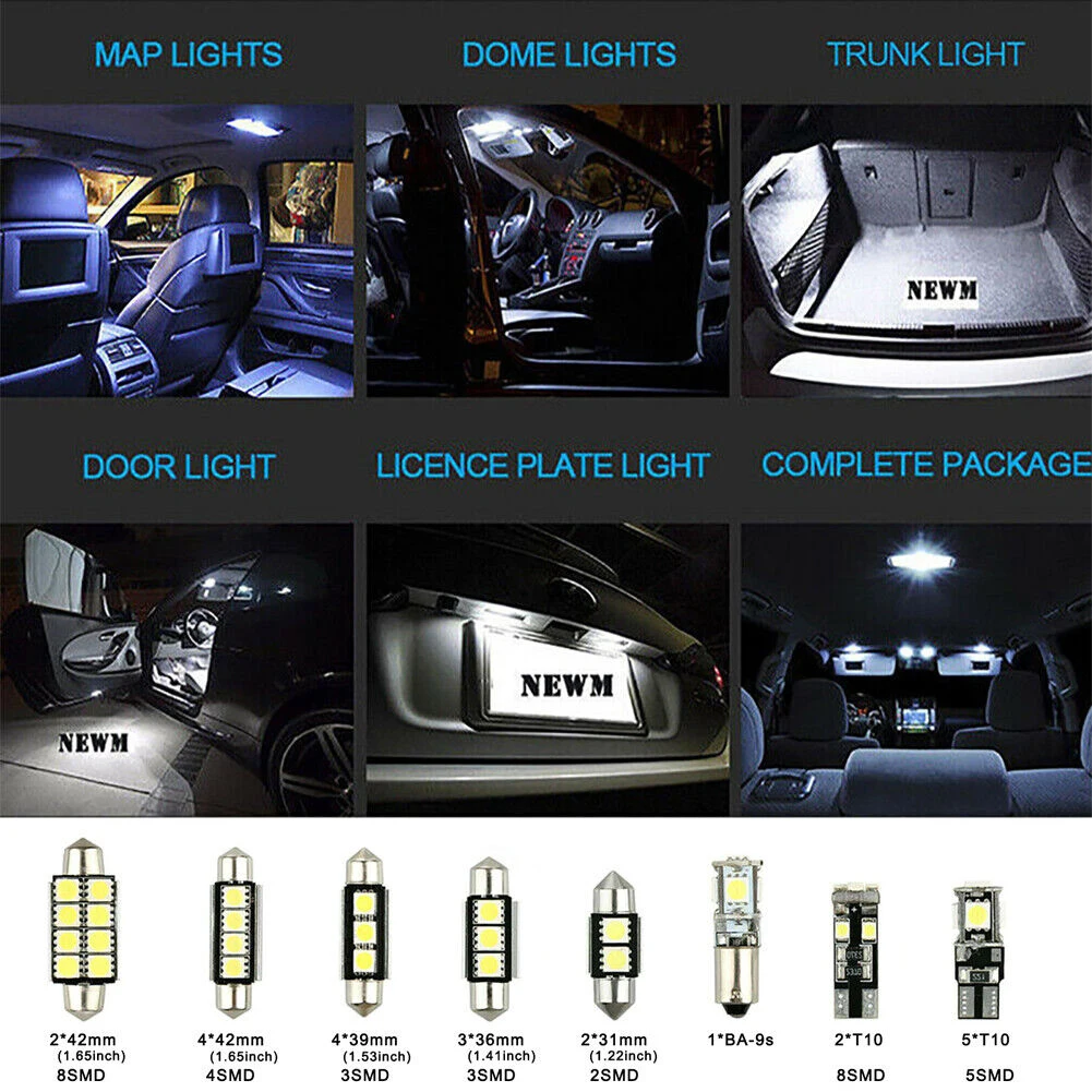 

23pcs Led Car Light Bulb T10 Interior Map Dome Trunk License Plate Lamps Kit Ultra-thin Shape White Lights