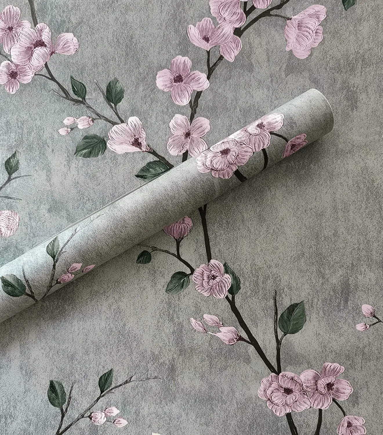 Papel tapiz Floral de color gris, rollo de papel de pared autoadhesivo de  flores, papel de Contacto extraíble, decorativo