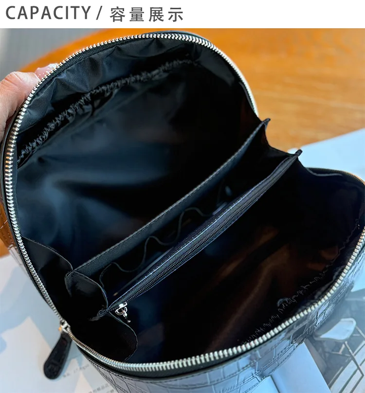 Kosmetiktasche aus echtem Leder, Krokodilprägung, Rindsleder, Reise-Kulturbeutel, großes Fassungsvermögen, Organizer mit breiter Öffnung, modisch – Detail 10