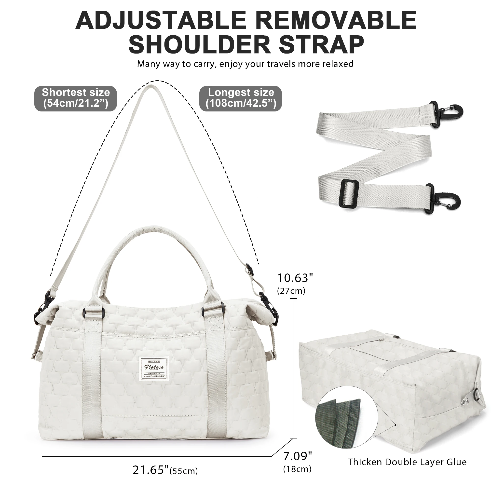 Large Duffle Tote Bag Weekender Carry on Overnight Bags for Women Travel With Trolley Sleeve Wet Pocket, Sports Tote Gym Bag