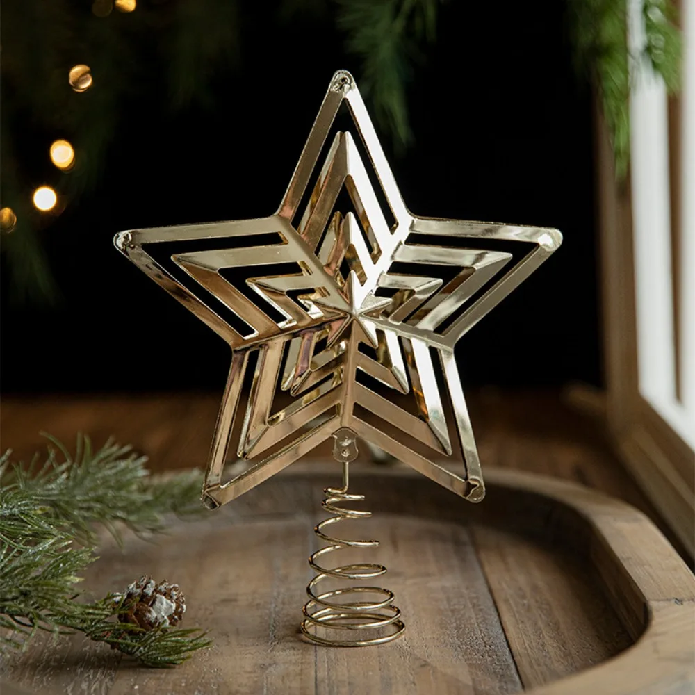 Metal Glittered Gold Star Christmas Tree Topper for Holiday Party Home Decor