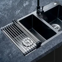 Kitchen Roller Shutter Drain Rack 304 Stainless Steel Bowl Fruit Vegetable Dish Holder Sink Storage Folding Roller Shutter Racks 3