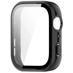 Premium Tempered Glass+PC Protective Case Cover - All - Around Screen Protector for Smartwatch Fitness Tracker (Black)