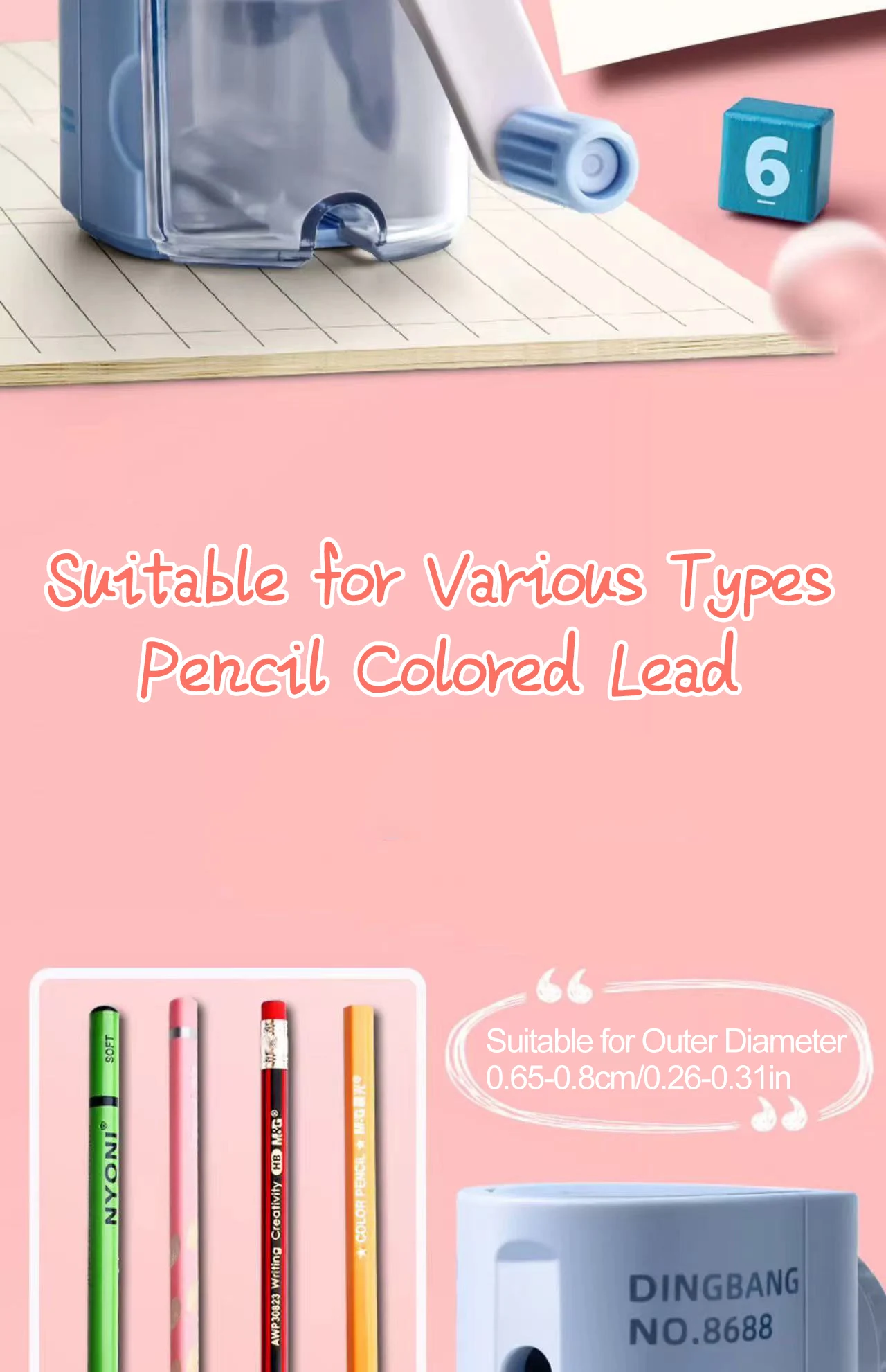 Adjustable Hand Cranked Pencil Sharpener for Students  Kids - Automatic Color Lead Drawing Feature