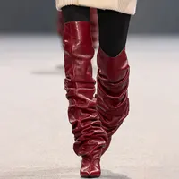 European AndAmerican Nichepleated Pointedtoewedge Overkneesleeveboots Forwomen,sexylarge Tubecircumference,fashionshow Pileshoes - Image 4