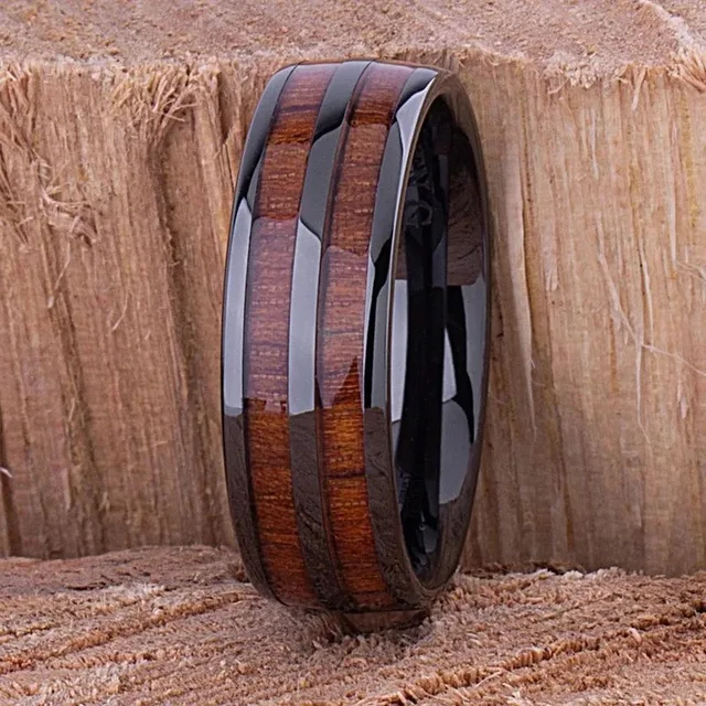 94148-bf3c76.jpg Mode 8mm hommes titane acier Koa bois anneaux pour hommes femmes dôme poli en acier inoxydable anneaux hommes mariage bande bijoux cadeaux