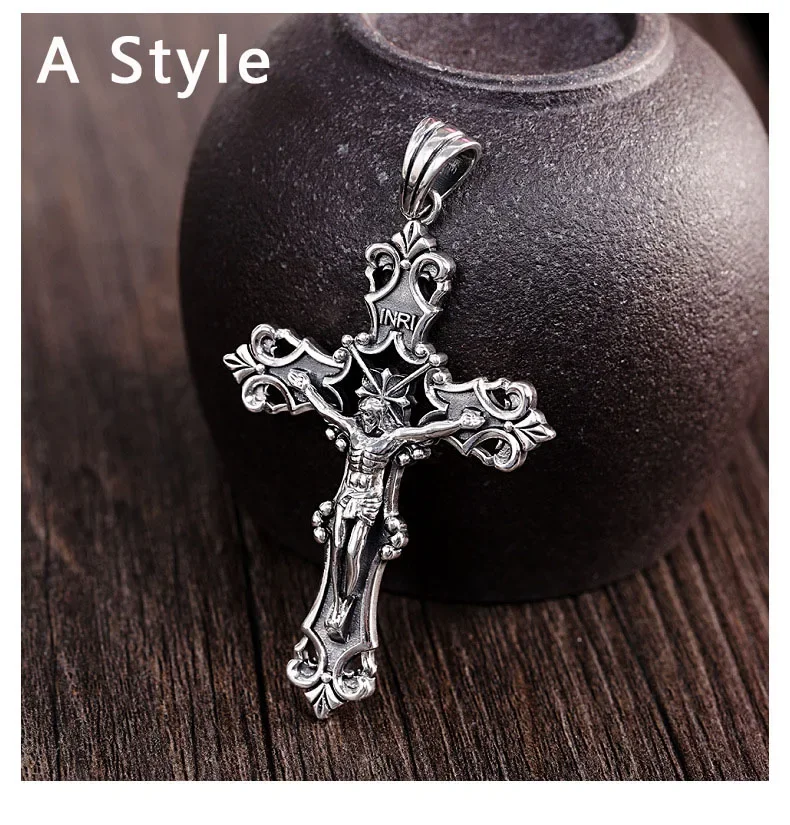 Jesus Cross Necklace Pendant Pure 925 Sterling Silver Fashion