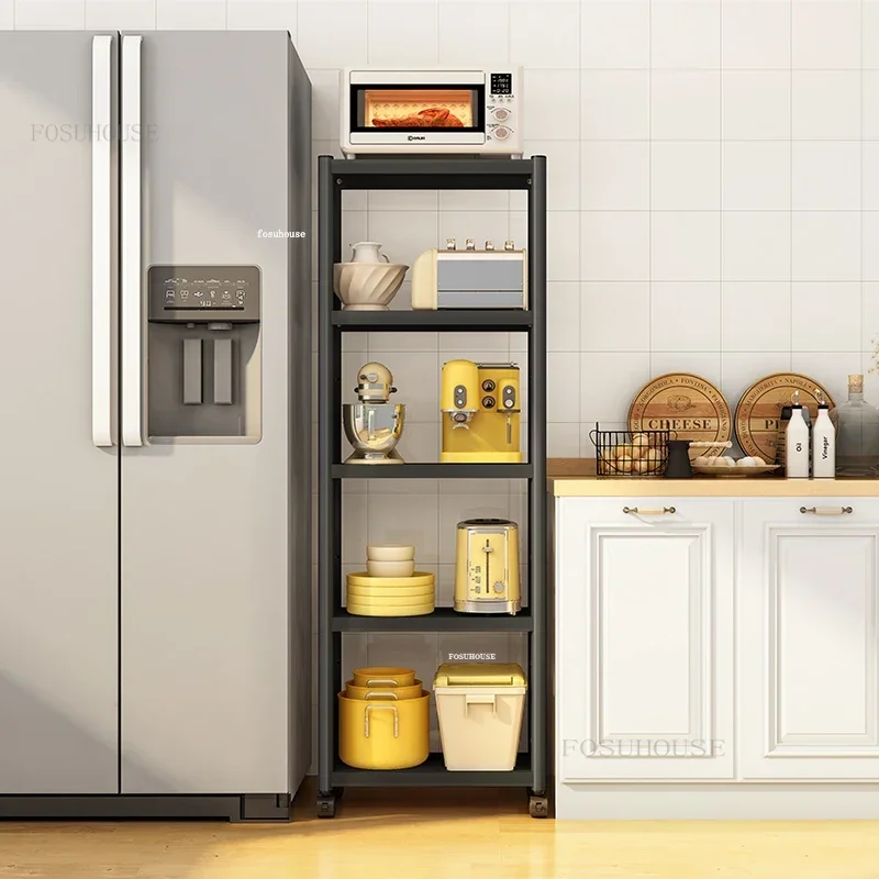 Metal Kitchen Cabinets Kitchen Pot Storage Cabinet Modern Floor Multi-layer Mobile Trolley Rack with Wheels Gap Storage Shelf GM