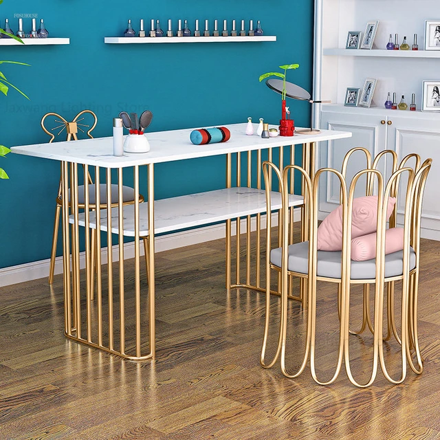 Tables de manucure professionnelles nordiques à double couche, meubles de  salon de beauté modernes, ensemble de table et chaise - AliExpress