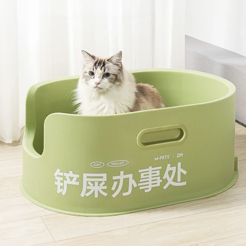 

Full Open Sandbox Cat High Width Cat Toilet Low Side Entrance Cat Litter Tray Convenient Clean Sandboxes for Cats