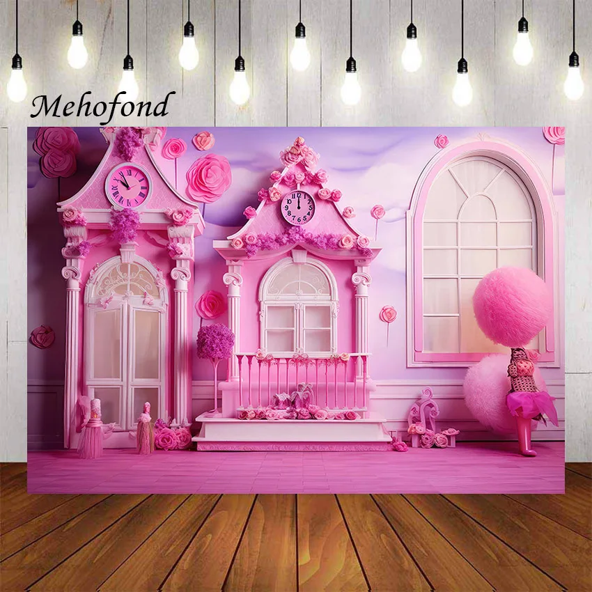 

Mehofond Photography Background Pink House Flowers Window Princess Girl Birthday Party Portrait Cake Decor Photo Backdrop Studio