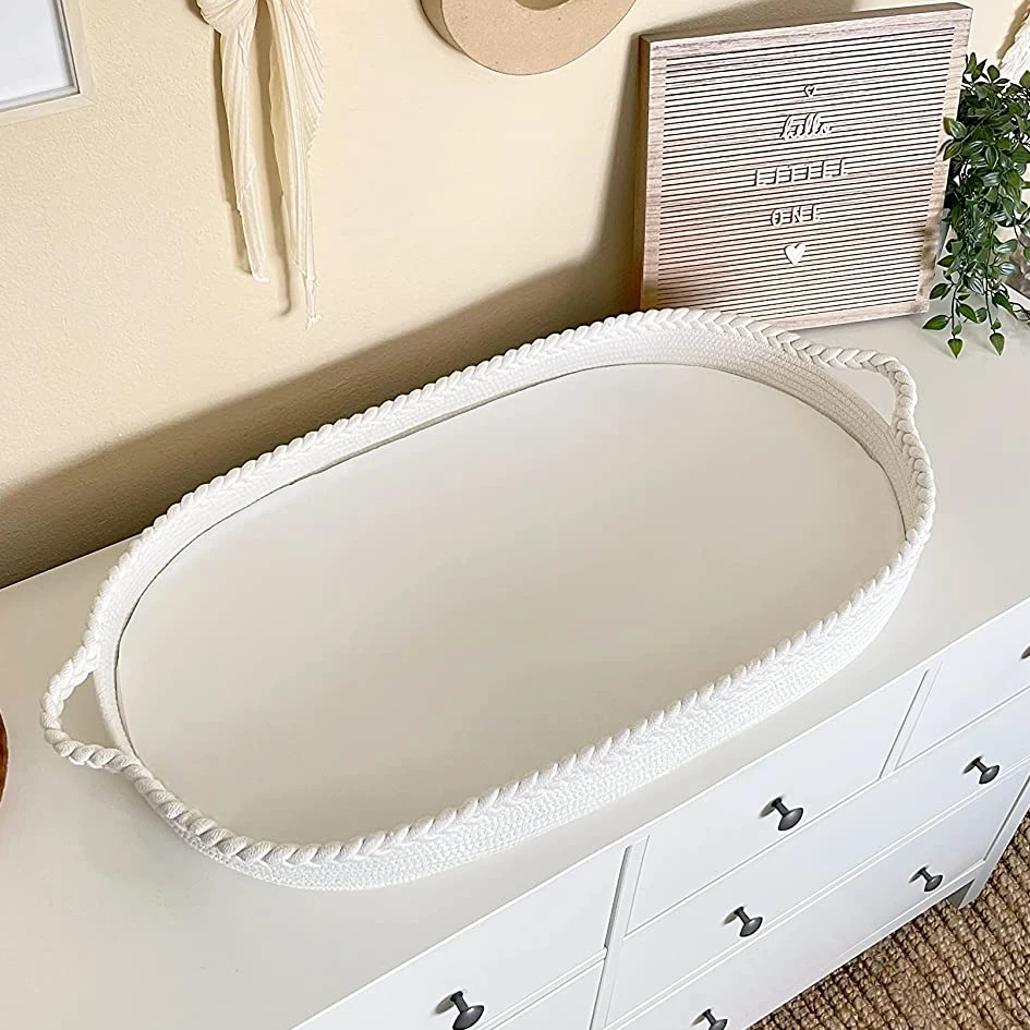 Baby Changing Table Boho Nursery Baby Changing Basket Foldable Moses Basket Table Topper for Dresser with Thick Foam Pad