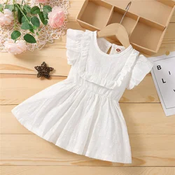 Robe d'été pour bébés filles de 3 à 24 mois, tenue de princesse en dentelle Jacquard à volants et manches courtes, couleur unie, pour fête de mariage 