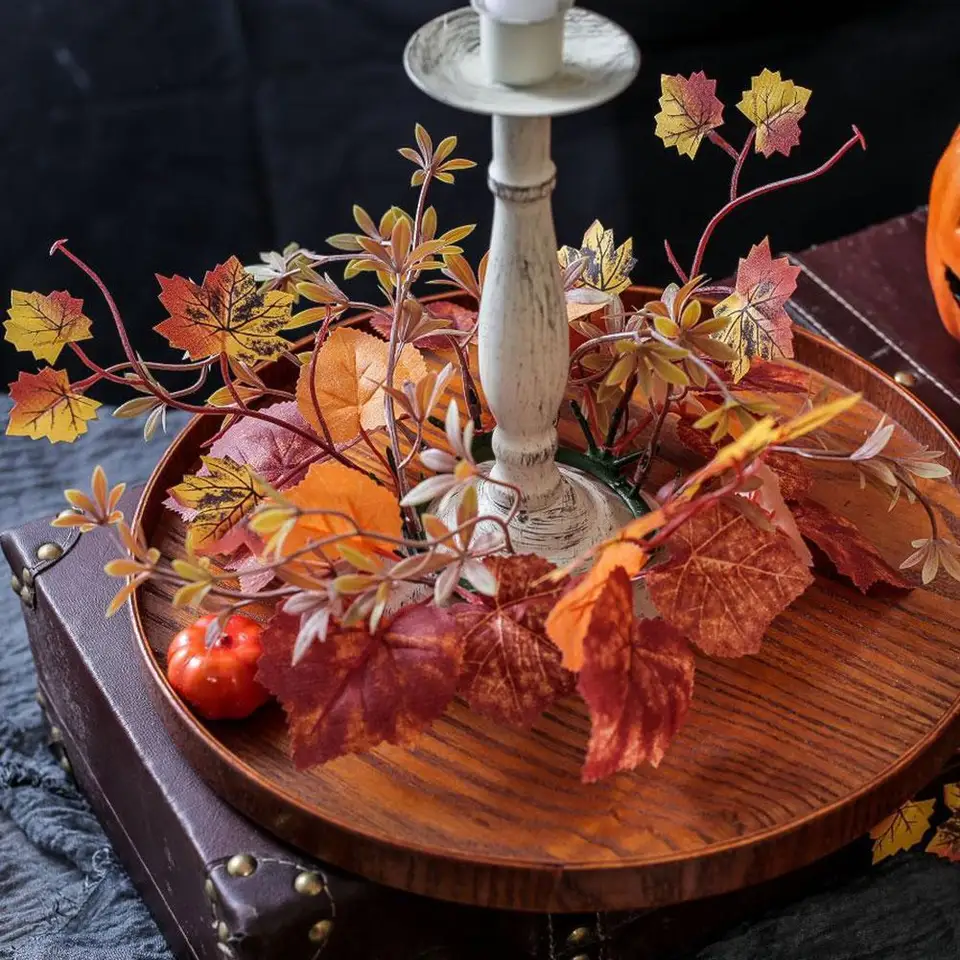 2 Stück Herbst-Kerzenkränze - Künstliche Ahornblätter 25cm Für Thanksgiving Deko