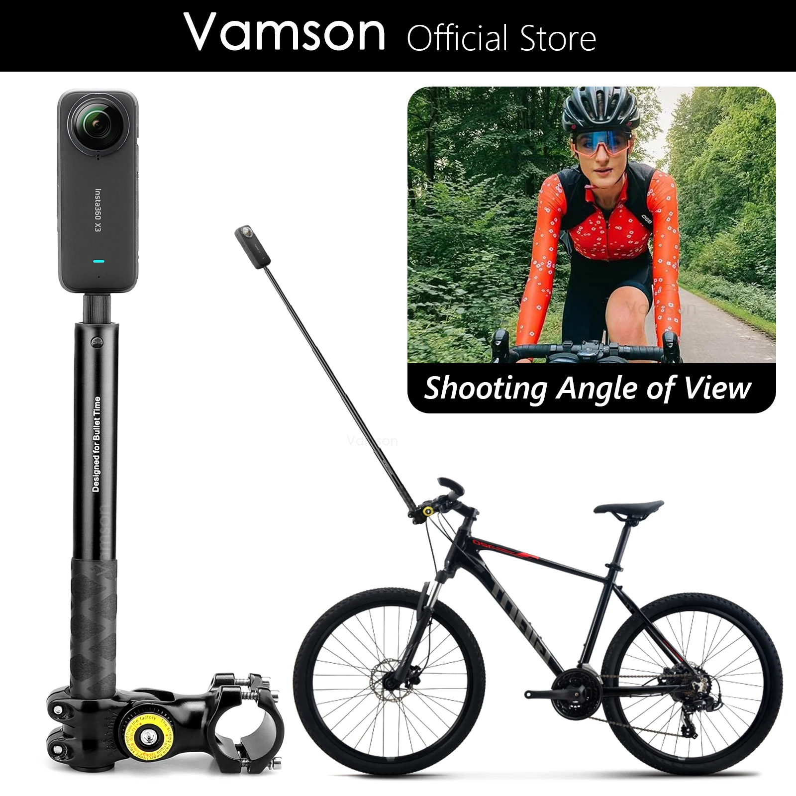 Vamson-montagem do Guiador para Motocicletas e Bicicletas Insta 360×3 One x2 Monopé Invisível Acessórios para Câmera go Pro